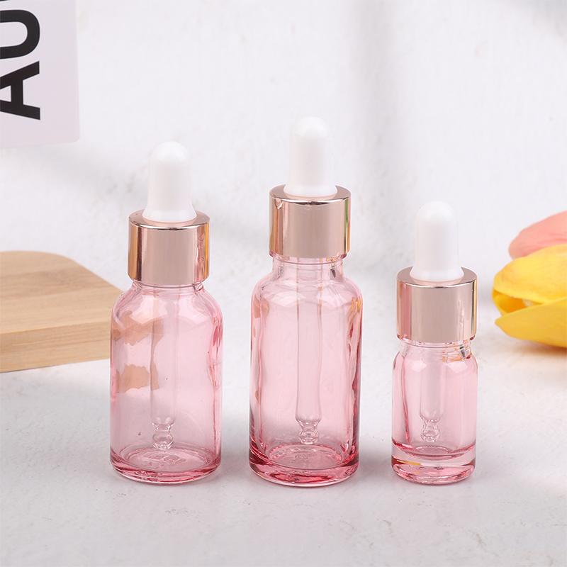 Dropper Bottles Refillable 5-100Ml Rose Lid Cosmetic Container Pink Glass Aromatherapy Liquid Pipette For Essential Massage
