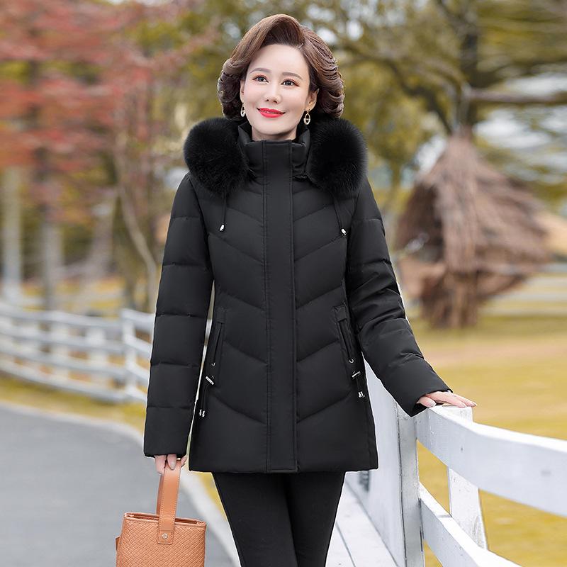 Mom's Fashionable Mid-Length Winter Coat - Age-Reducing Cotton Padded Jacket for Middle-Aged & Elderly Women