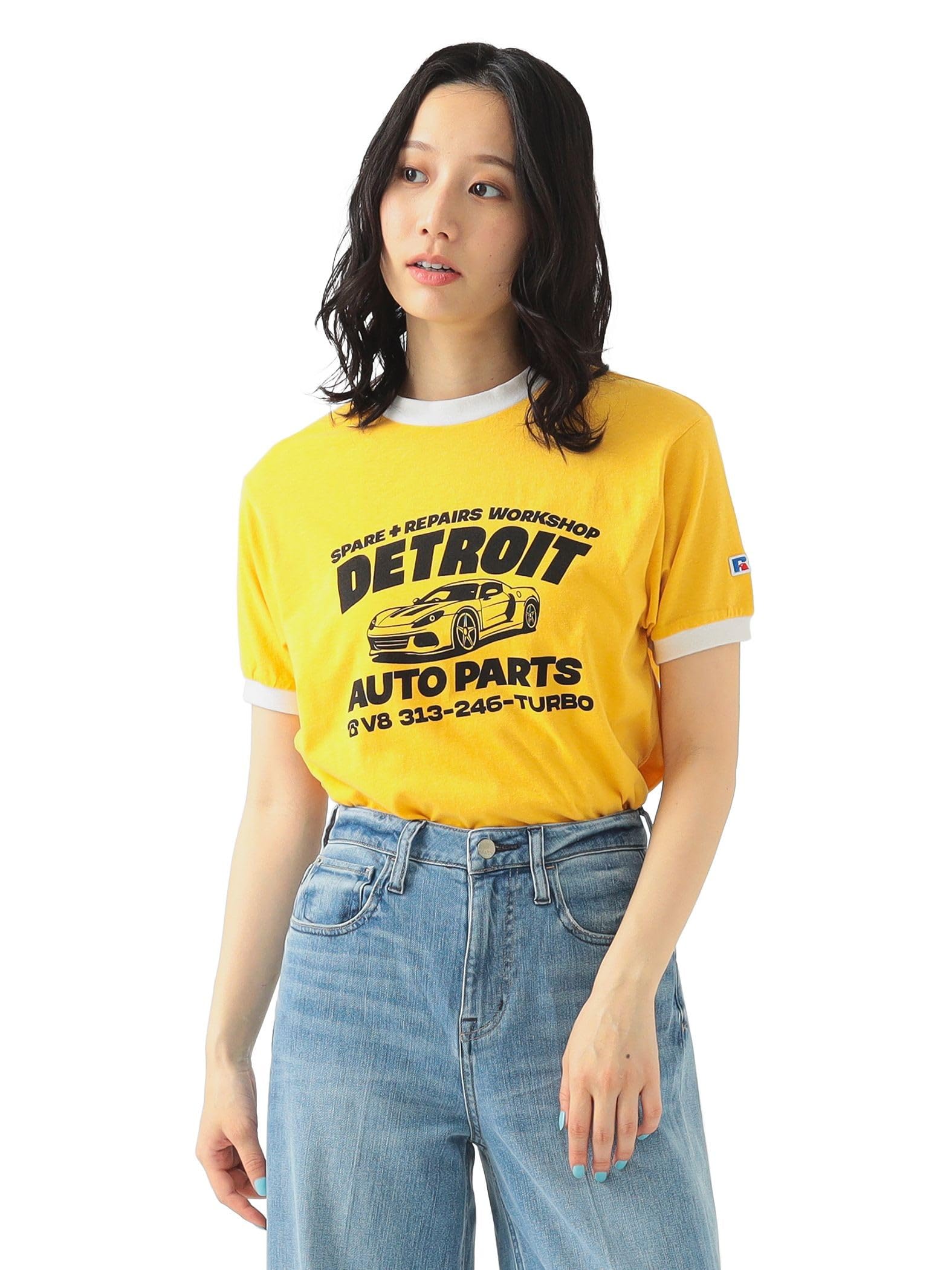 

В:MING LIFE STORE от BEAMS: RUSSELL ATHLETIC Классическая футболка с окантовкой, женская, V.YELLOW x OFF WHITE, размер XS