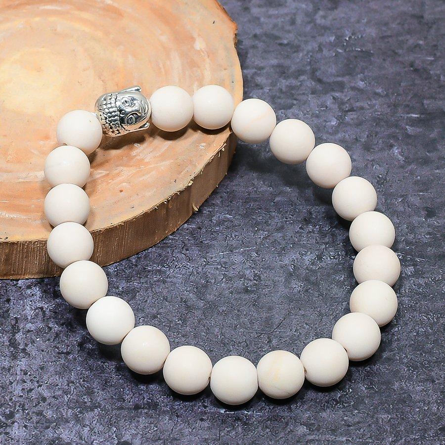 Natural White Coral Gemstone Handmade Cuff Adjustable ETC-9689
