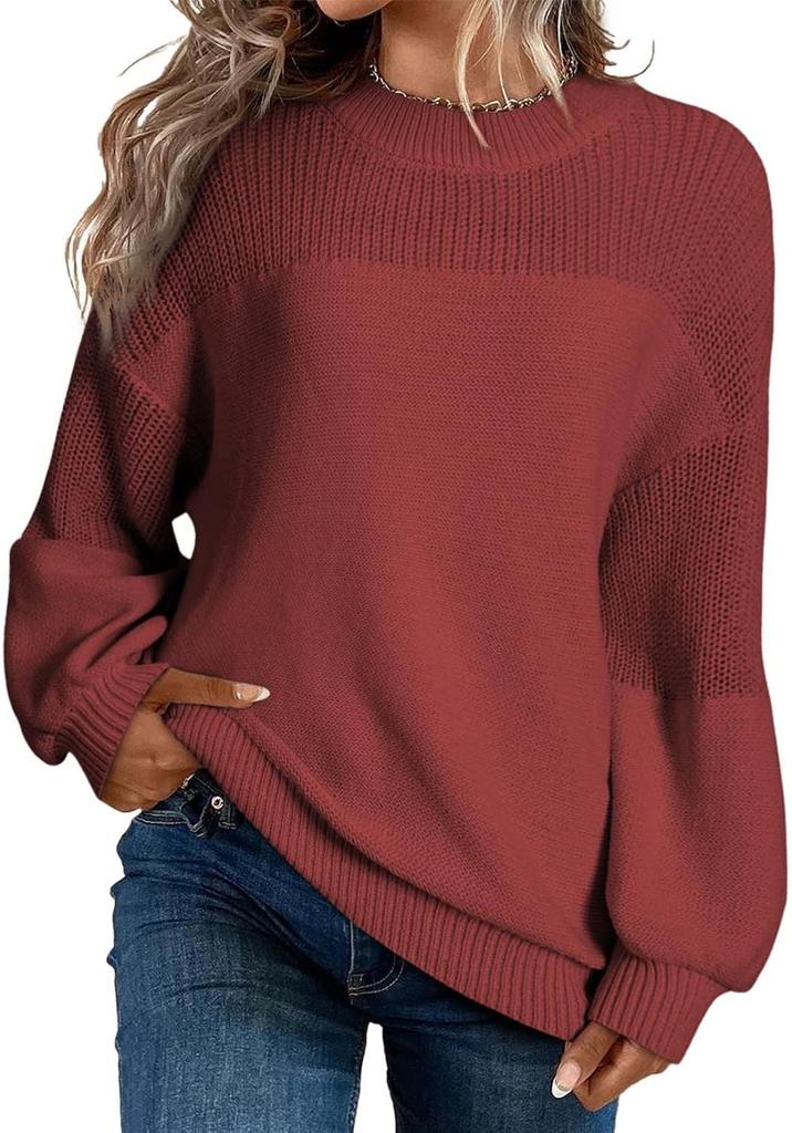 2026 A/W Solid Color Lantern Sleeve Pullover Sweater for Women