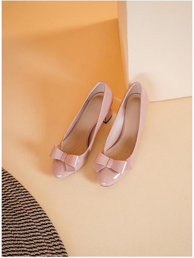 Plus Size Elegant Chunky Heel French High Heels for Women - 2025 Style, Mid-Heel, Round Toe, Shallow Mouth Shoes.