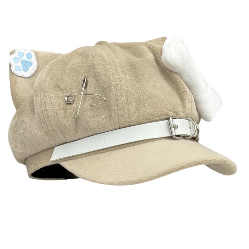 Bequemer achteckiger Hut für Damen Mädchen Katzenohren Barett Hut für Winter Herbst Anime Event 2000er Mode Kopfschmuck