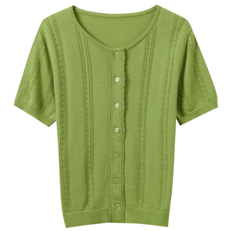 Sancai Lyocell Short Sleeve Round Neck Cardigan M