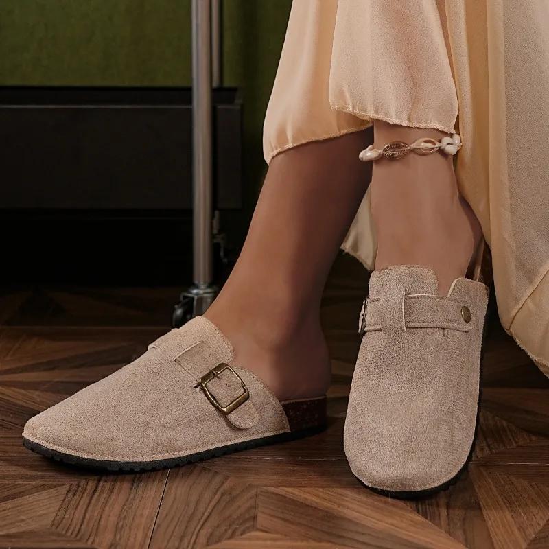 Fashion Shoes for Women 2025 Closed Toe Women's Slippers Fashion Belt Buckle Casual Slippers Women New Outdoor Best Seller Flat Slippers