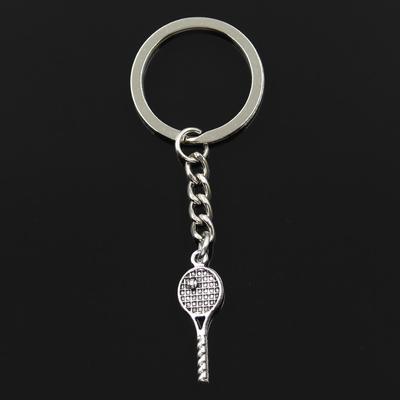 Mode 30mm Schlüsselanhänger Metall Schlüsselanhänger Schlüsselanhänger Schmuck Antik Silber Farbe plattiert Tennisschläger 30x10mm Anhänger