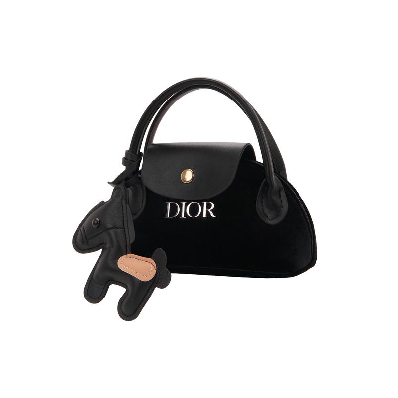 Dior [Customized Cosmetic Bag] Polyester Fiber Brown Sugar Pony Simple, Sweet and Cool, Versatile for Daily Use, Portable Black Handbag Storage