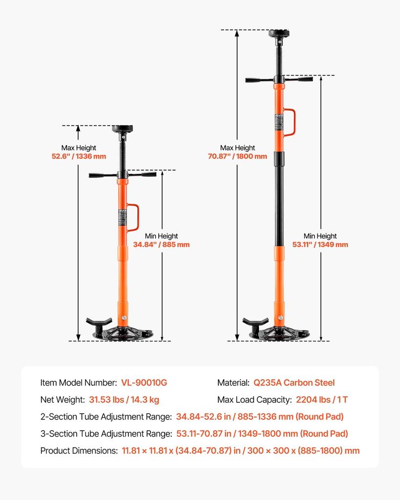 Underhoist Support Stand, 1 Ton Capacity Under Hoist Jack Stand with Handle, Adjustable Height, Bearing Mounted Spin Handle, Self-Locking Threaded