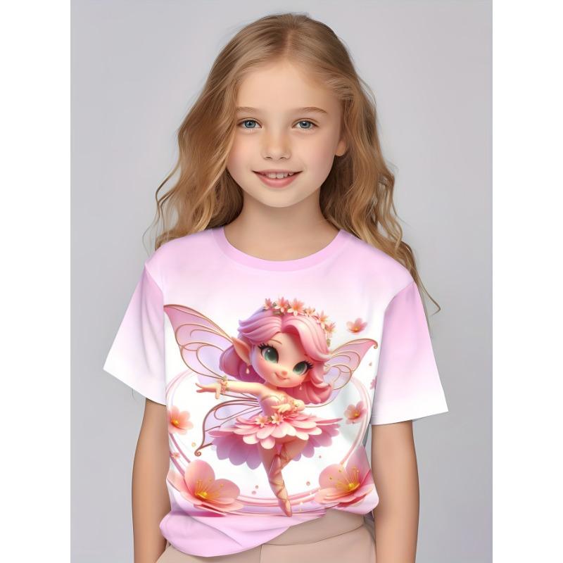 Children Clothing Girls Enchanting 3d Fairy Print Short Sleeve T Shirt Tops Comfortable Crew Neck Casual Tees Kids Girl Clothes
