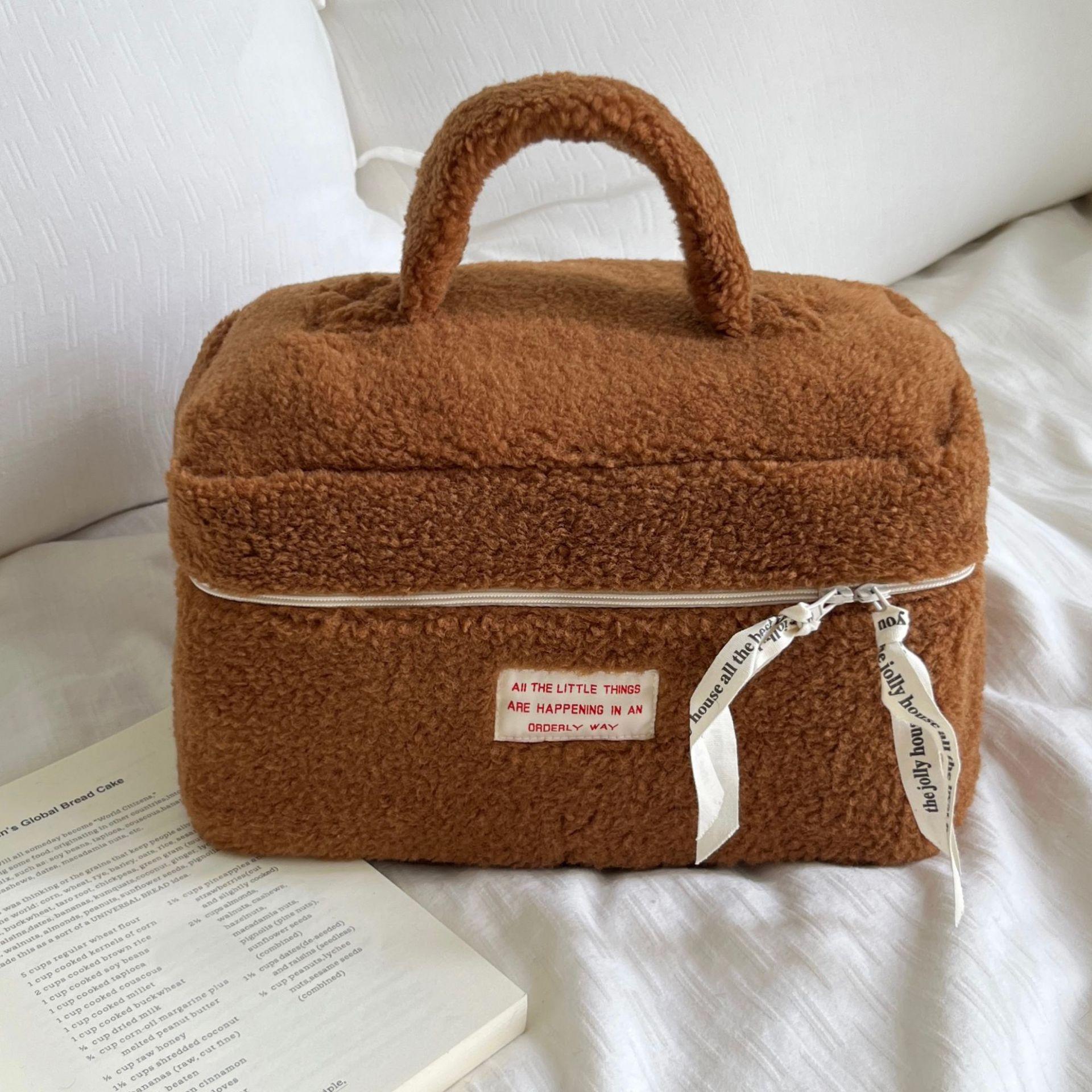 

Простой стиль, женский большой косметичка, зимняя плюшевая косметичка в рулонах, дорожная сумка-органайзер для девочки