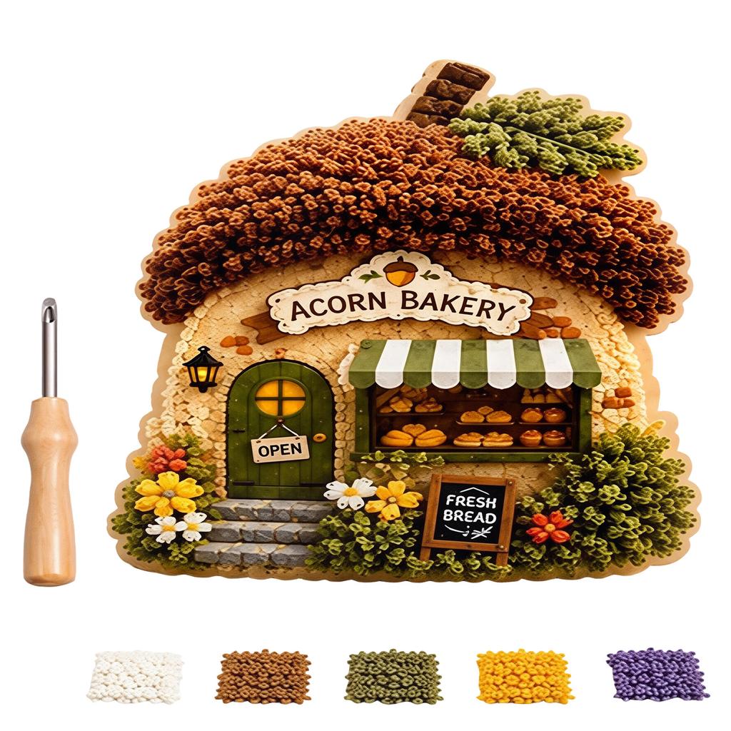 Village 3D Punch Needle Embroidery Kit for Adults Beginners DIY Fabric Set