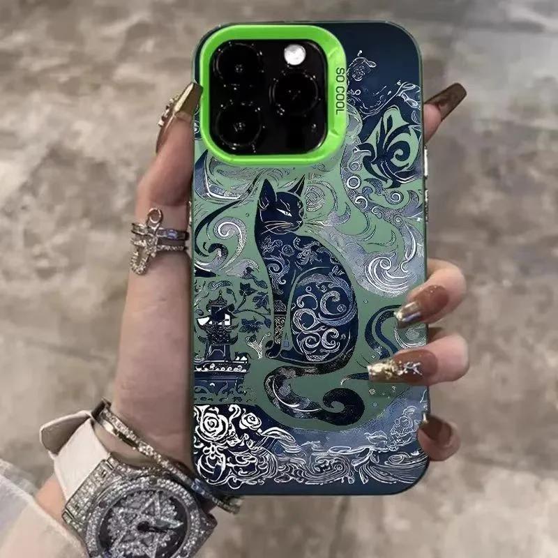 Electroplate Silver IMD Phone Case for IPhone 16 15 14 13 PRO MAX 11 12 13 PRO X XS XR 7 8 Plus Cute Blue and White Cat Cover
