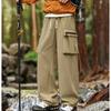 Spring Autumn Drawtring Waist Wide Leg Solid Pants Men Loose Casual Vintage Cargo Trousers