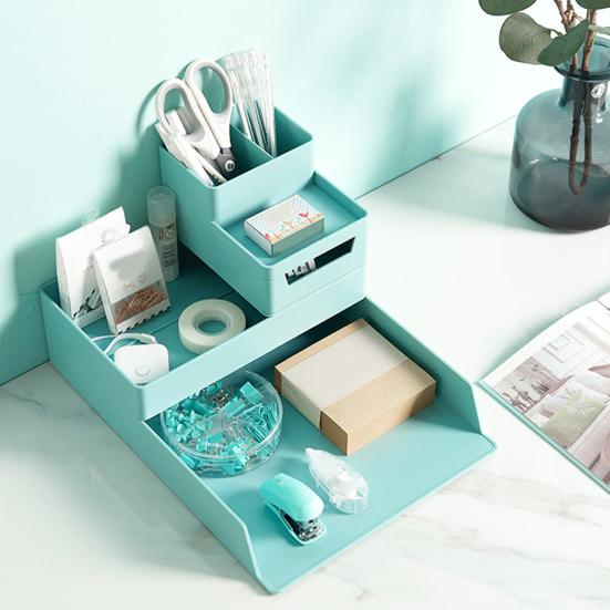 Office Storage Box Anti-crack High Capacity Pure Color Superimposed Solid Stackable Save Space Rectangle Stationery Desk Cabinet Home Supplies