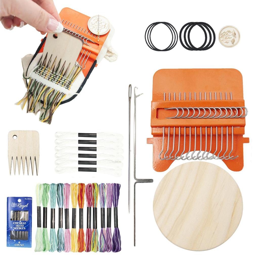 Darning Mini Loom Machine Small Weaving Machine Set with 14 Hooks Mini Weave Tool for DIY Artful Patterns Repair Clothes Quickly