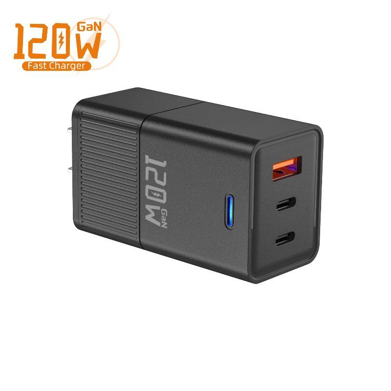 120W GaN Wall Charger Fast Charging Multi Port 2 PD 1 USB Adapter Portable for Travel Home Office Use