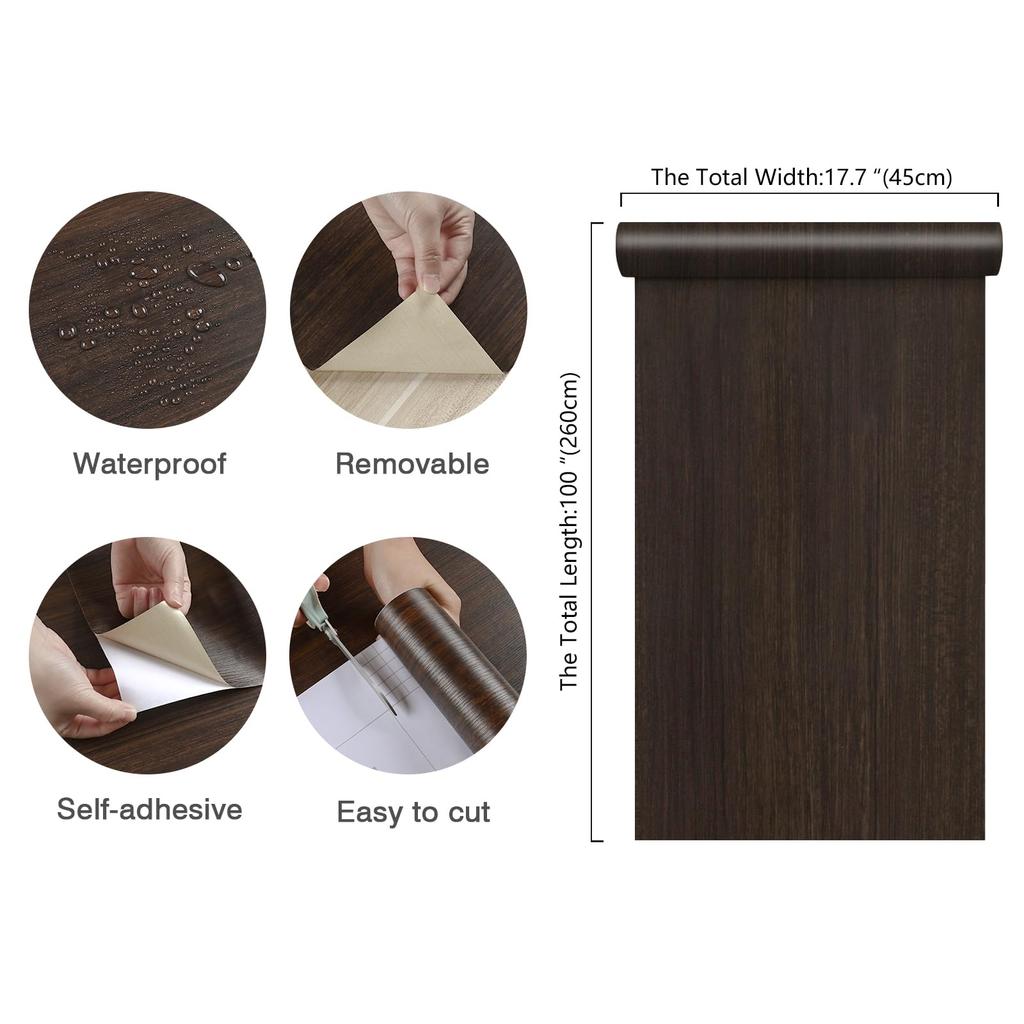 CHIHUT Wallpaper Wood Grain Remake 45cm X Dark Peelable Cutting Easy To Perfect for Home and Rental Scandinavian Style Wood Grain Decorative Wall
