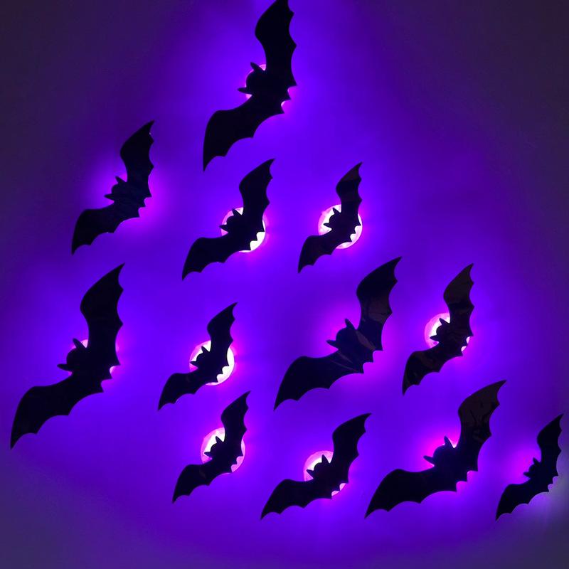 3D LED Bat Halloween Decorations for Home Spider Night Light Sticker for Garden Backyard Party Festive Party Supplies