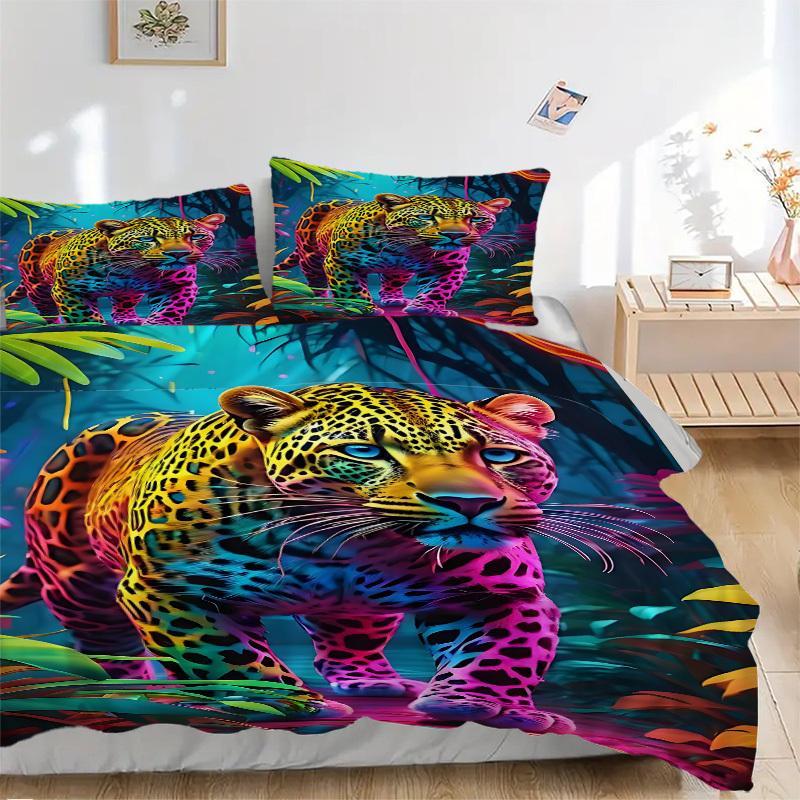 

3pcs Neon Leopard Print Duvet Cover Set, 1 Duvet Cover + 2 Pillowcases (No Insert), High-Definition Print, Home & Dorm yy251123036 135x200cm