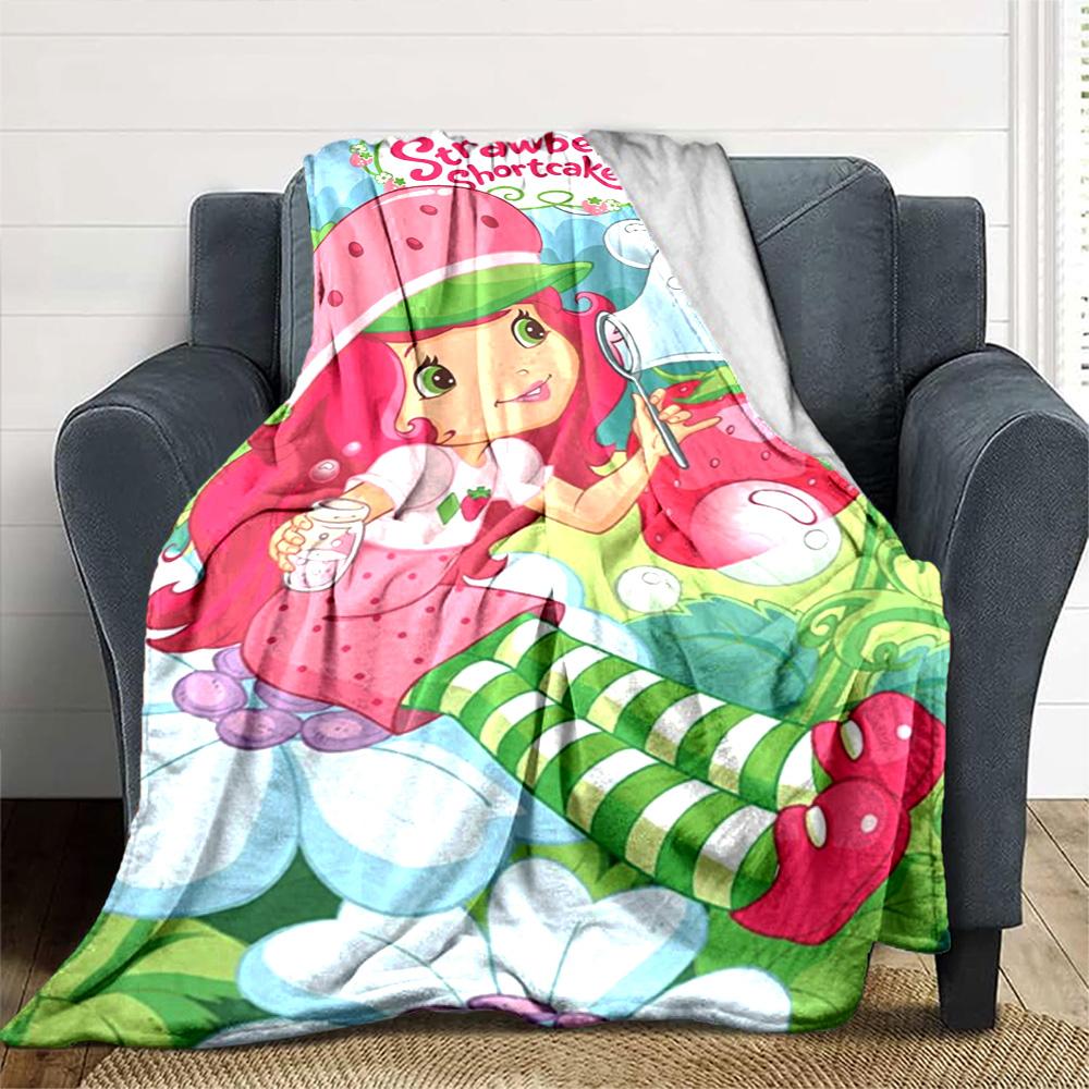 Strawberry Shortcake Garden Flannel Blanket Super Soft Warm Cozy Blanket For Sofa Bed Office Travel Allseason Home Decor Gift