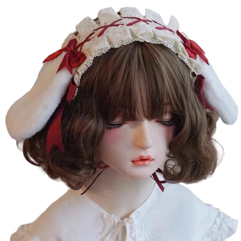 Teens Girl Cosplay Lace Hairband Gothic Rabbit Ear Headband Subculture Headpiece