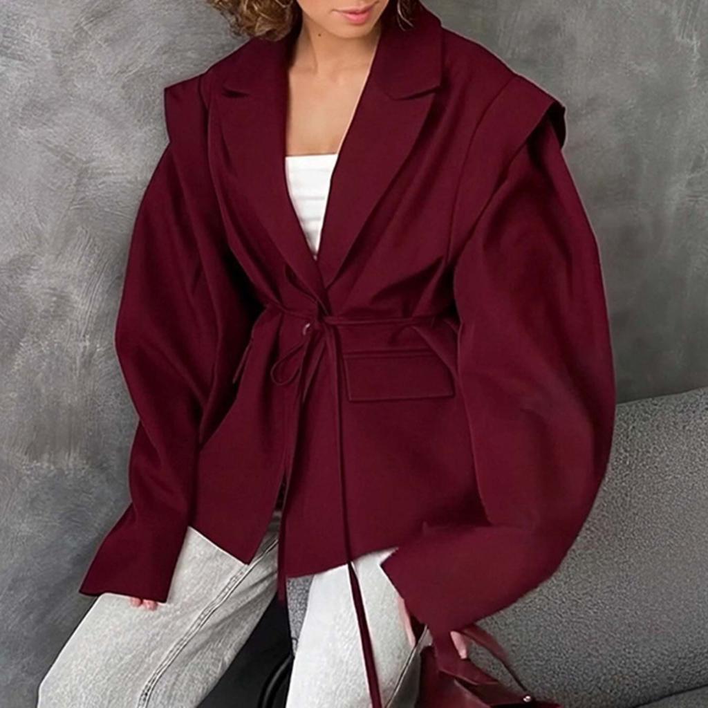 Spring Autumn Women's Waisted Lace-up Padded Blazer, Elegant Commute High-end Casual Blazer for Women