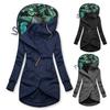 Women Coat Leaves Print Hooded Long Winter Jacket for Work