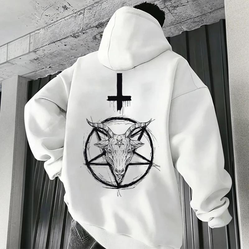 Gothic Satan Sweatshirt 666 Symbol Male Autumn Winter Pullover Casual Top Tracksuit Demonic Print Men's Hoodies 2025 Streetwear