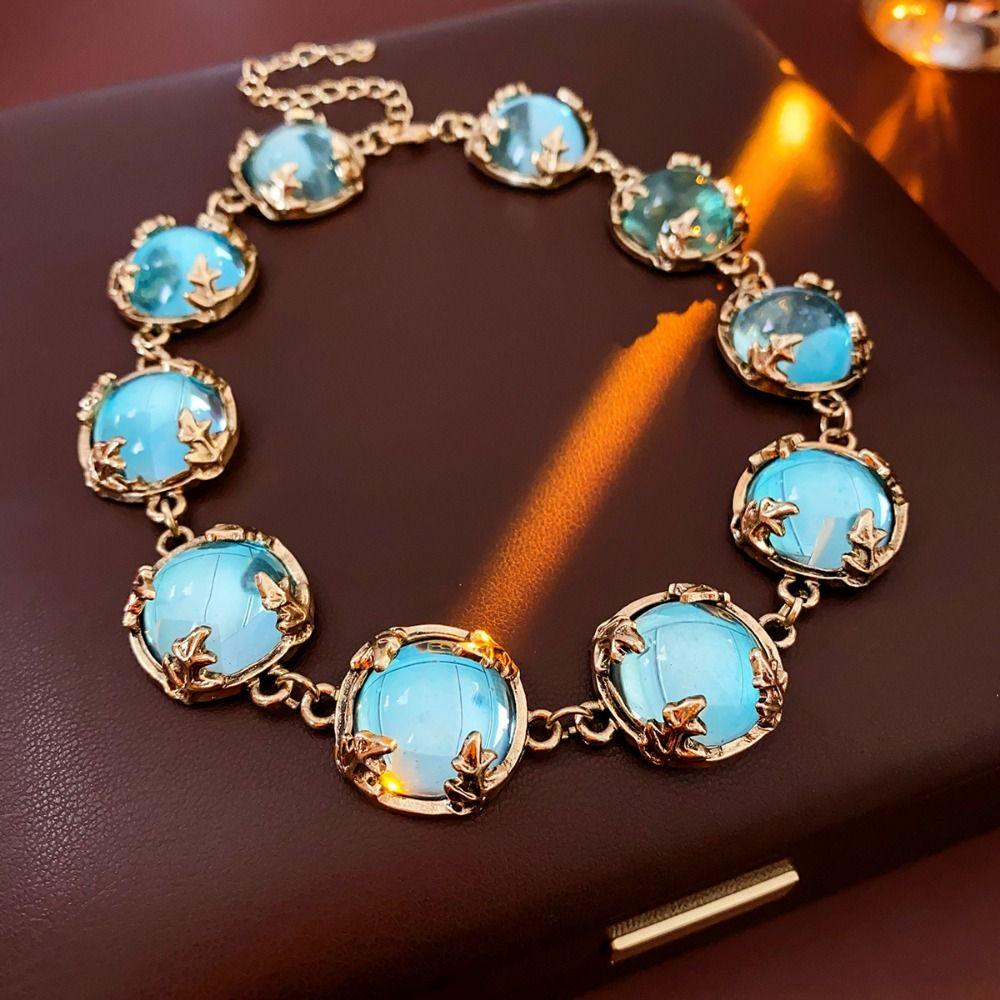 Fashion Bracelet Light Luxury Clavicle Chain Minimalism Blue Necklace Earring  Women