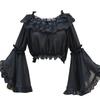 QUNCHAORI Lolita Chiffon Long Sleeves with Round and Ribbon A Gothic Lolita and Romantic Perfect for Tea and Available In 3 Colors Blouse, Women's