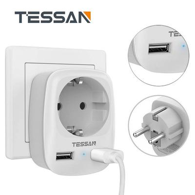 Tessan Kompaktowe gniazdo wtykowe z 2 portami USB, adapter wtyczki UE 3 w 1 z zabezpieczeniem przed przeciążeniem do biura, domu i podróży