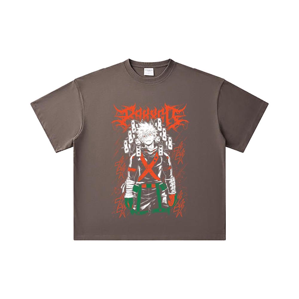 260 GSM Double Yarn 32 Count 100% Cotton My Hero Academia V24 Bakugo Print Unisex Heavy Cotton T Shirt