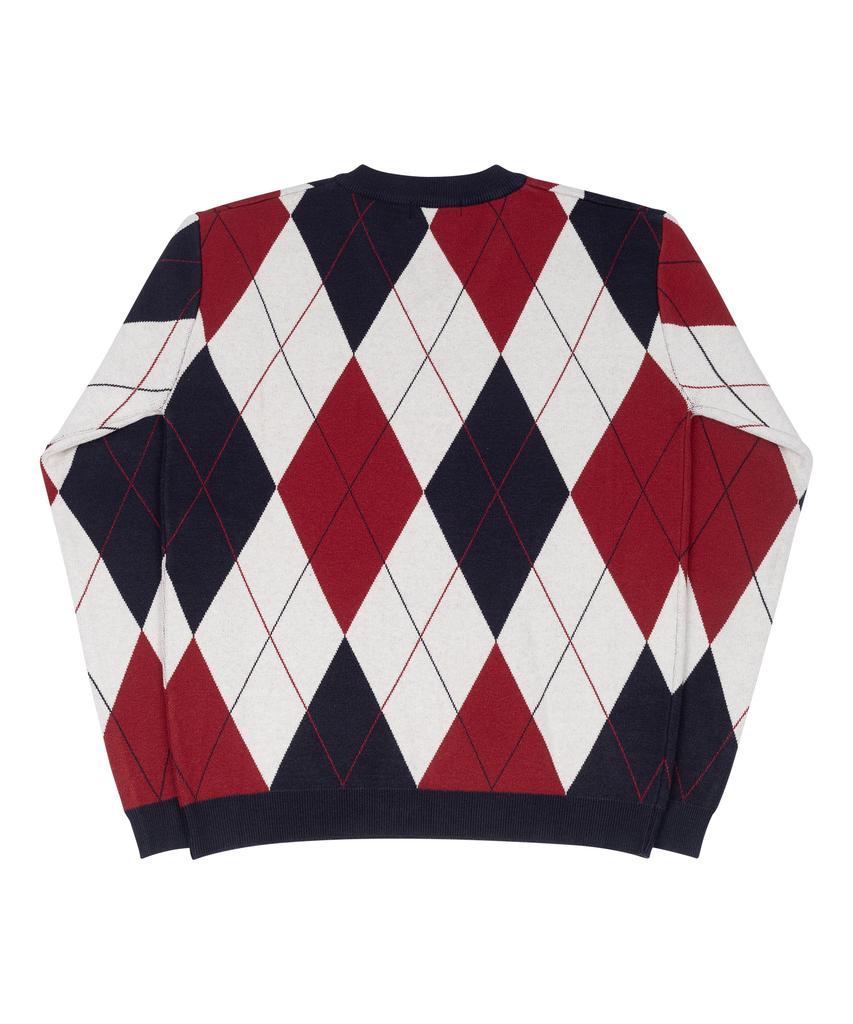 SELITIO Argyle V-Neck Soft Knit Red