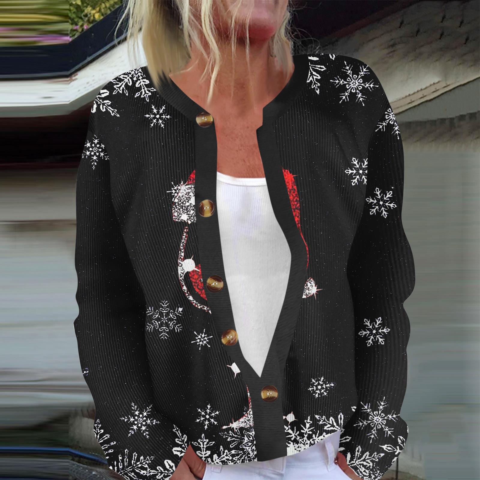 

Женская мода с длинным рукавом, рождественский принт «Снеговик-снежинка», куртка, кардиган XL винный