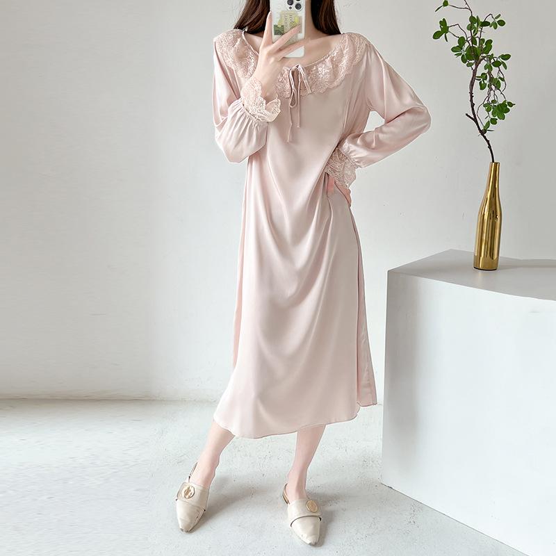 Women s Ice Silk Long Pajama Dress—Spring/Summer Sexy Sweet Homewear M шампанское розовый