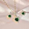 Heart-shaped Necklace Green Zircon Jewelry Sets for Women Exquisite Crystal Pendant Chain Women's Earings Wedding