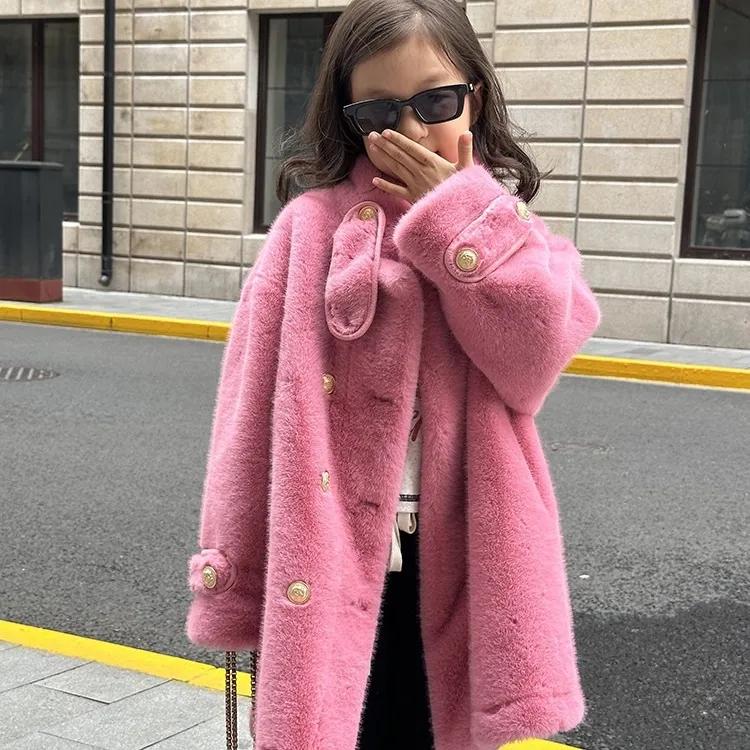 Girls Autumn Winter Imitation Mink Velvet Jackets Loose Casual Sweater Coat