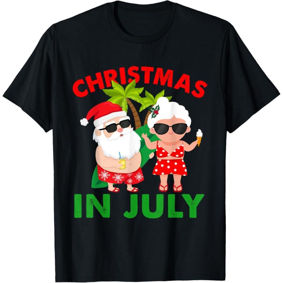 

Funny Christmas In July Mr And Mrs Santa Claus Summer T-Shirt for Men Women XXXXXL чорний