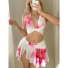 Split Skirt Swimsuit Female Sexy Positioning Printing Mesh Stitching Slim Bikini Suit