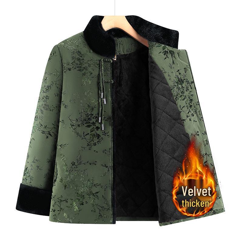 

Elegant Mid-Aged & Elderly Women s Stand Collar Cotton Coat - Warm, Stylish, Festive Jacket for Moms & Grandmas XXL (105-120 jin) зелёный