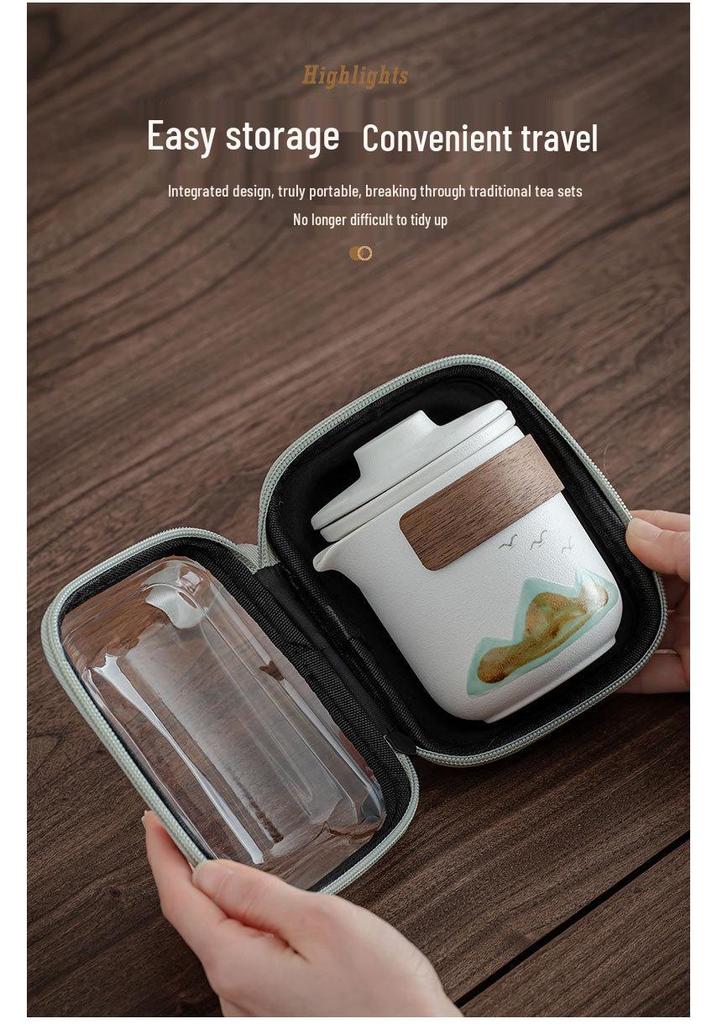 Portable Ceramic Tea Set: One Pot, Four Cups - Ideal for Camping and Solo Quick-Brew