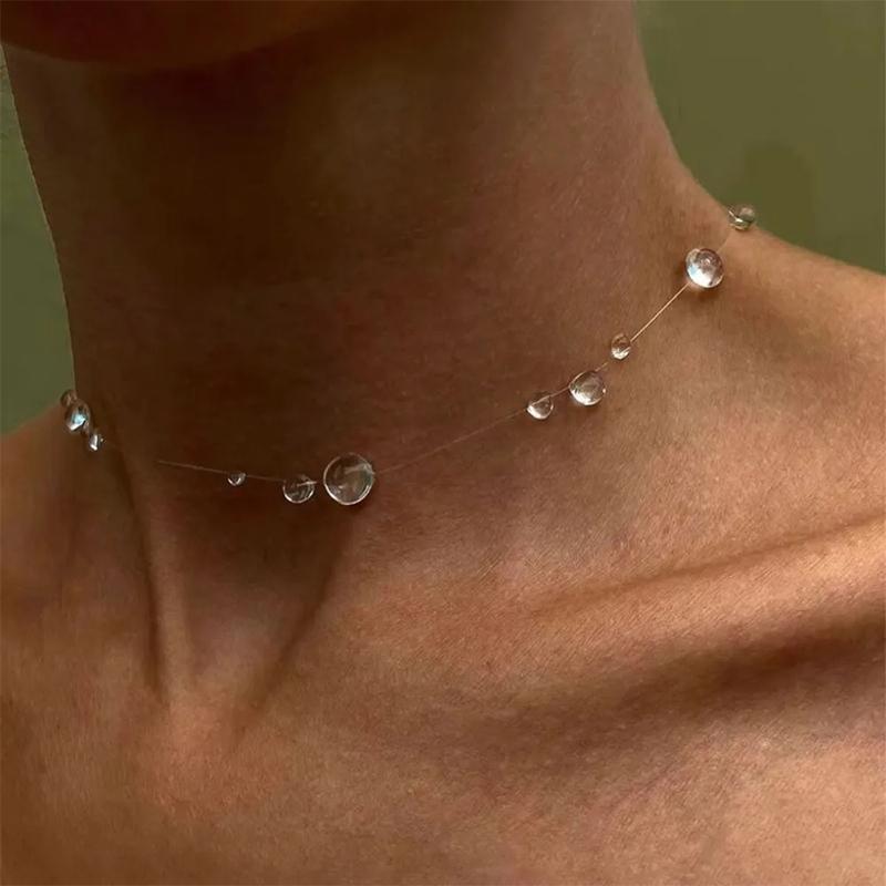 Women Elegant Accessories New Water Drop Necklace Raindrop Earrings Resin Ice Clear Dewdrop Jewelry Transparent Dewdrop Necklace