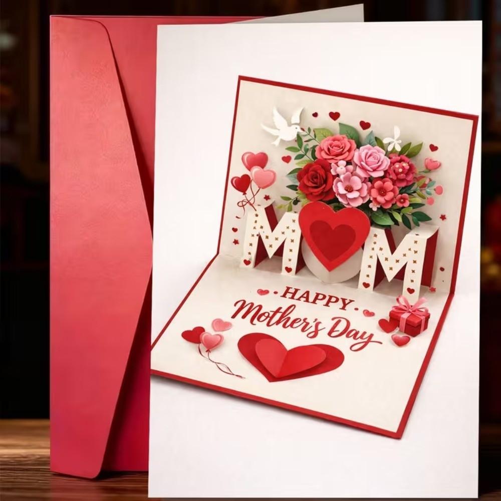 Rose Heart Patterns Mother's Day Greeting Card Imitation 3D Invitation Card  Happy Mother's Day