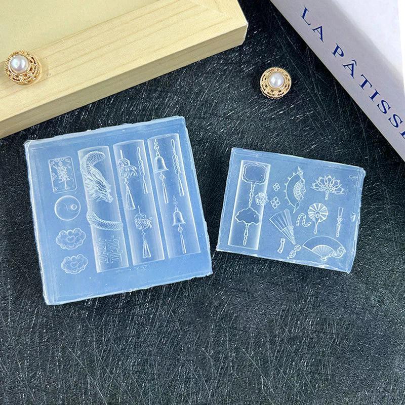 3D Chinese-Style Transparent Silicone Nail Molds Dragon Copper Coins Bells Chinese Knots Fan Manicure Design Templates
