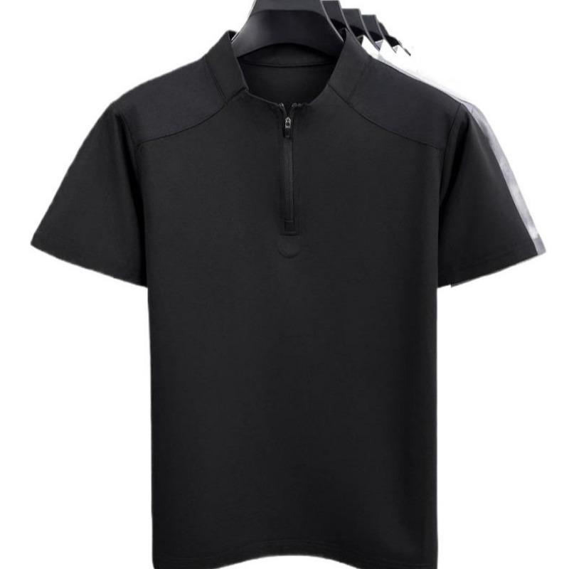 Men's Casual Stand Collar Short Sleeve Polo Shirt with Zipper Detail