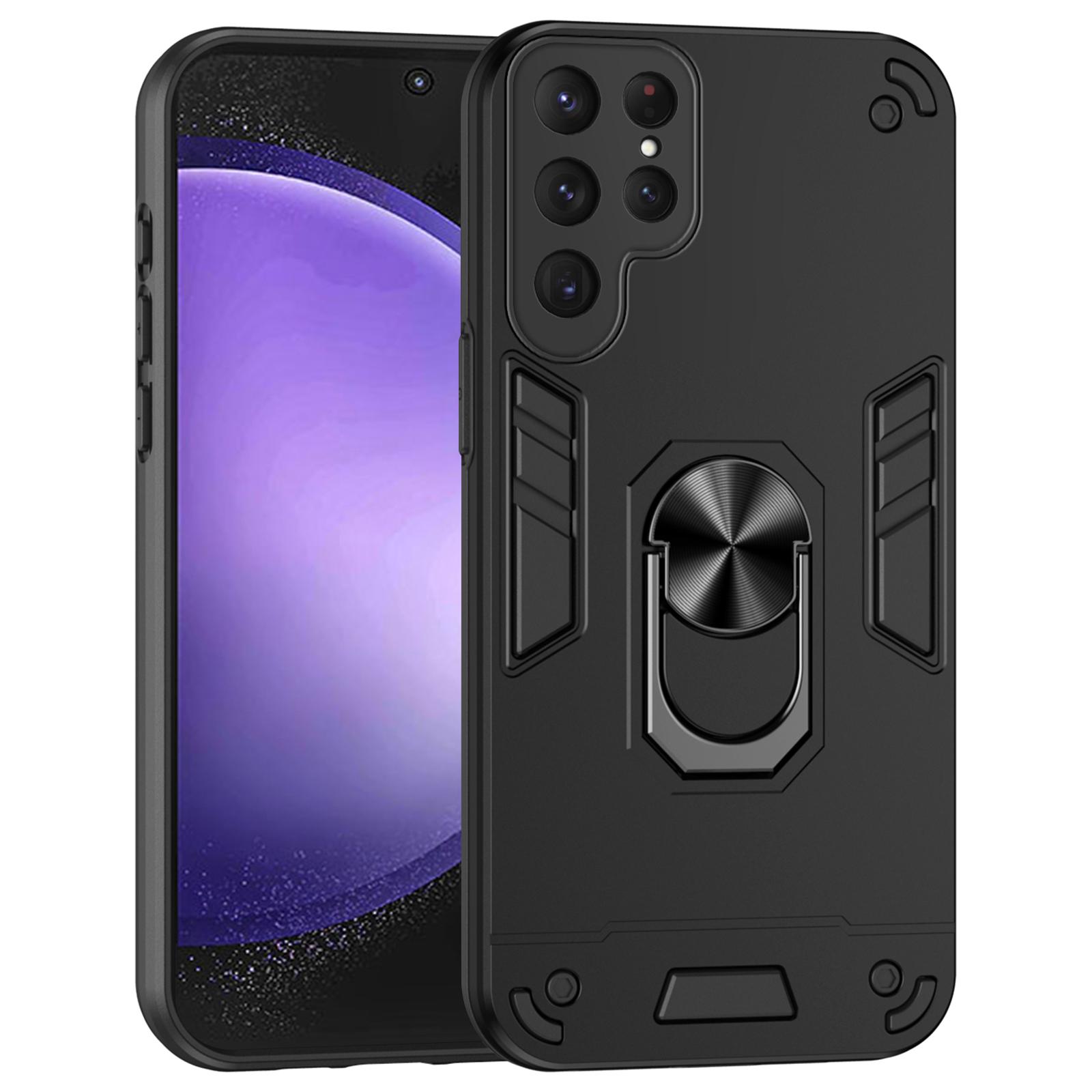 

For Samsung Galaxy S24 Ultra Case Ring Kickstand PC+TPU Phone Cover Support Magnetic Car Mount B