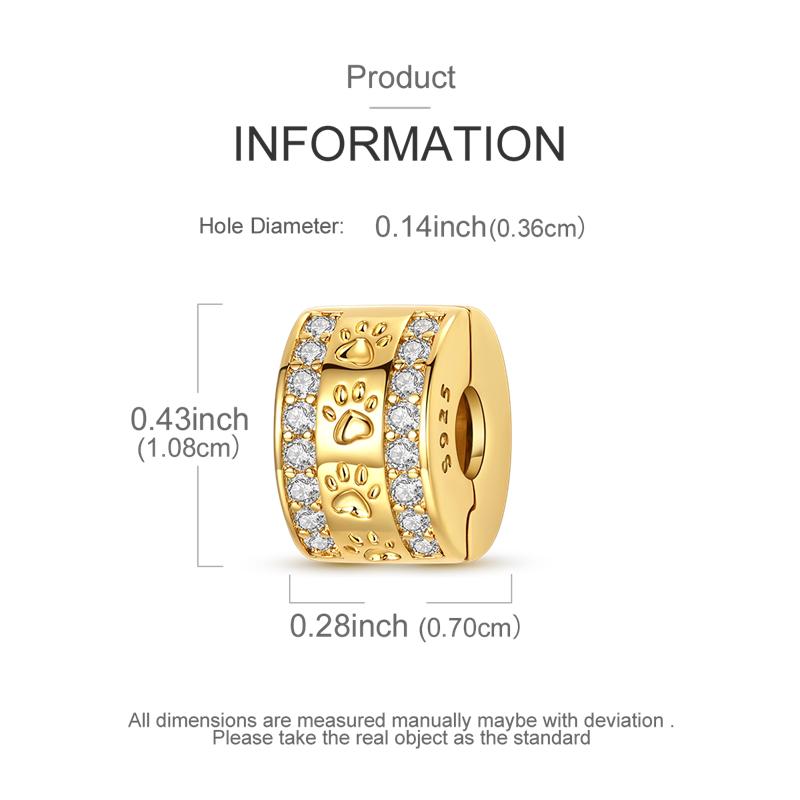 Bead Original 925 Sterling Silver Inlaid Zirconium Golden Clip Charms Beads  Fit Original Bangle Bracelet Jewelry Clip