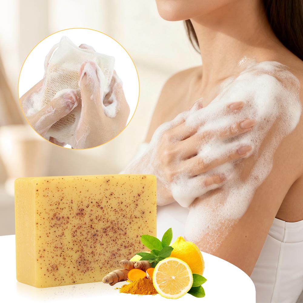 Turmeric Kojic Acid Soap With Lemon Granules Exfoliating Scrubbing Skin Lightening Body Care Natural Skincare Bar Handmade Soap