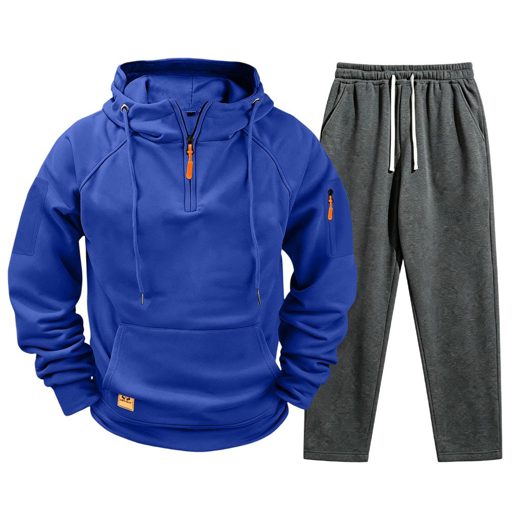 Men's Casual Pullover Hoodie and Jogger Pants Set with Pockets for Fall Winter