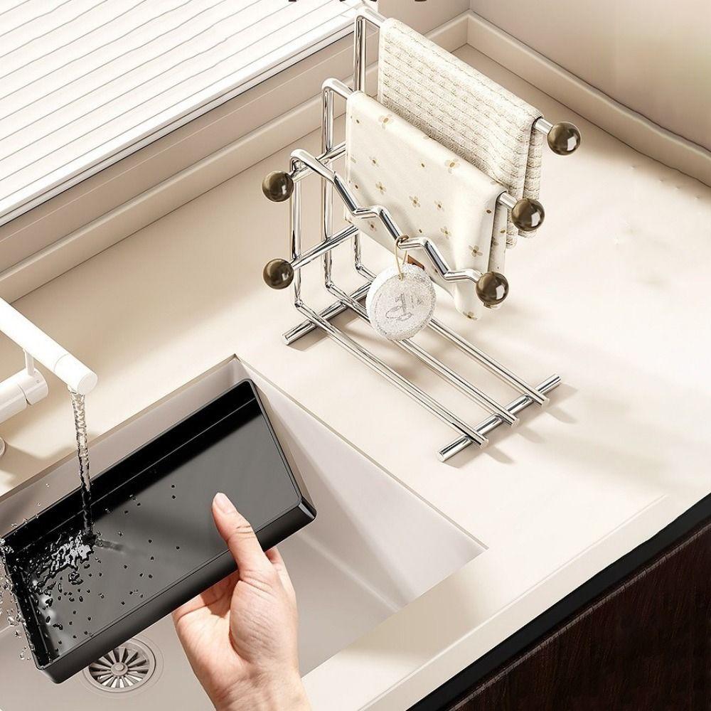 Anti-rust Sponge Dishcloth Towel Holder Stainless Steel Jewelry Storage Rack Hanging Organizer